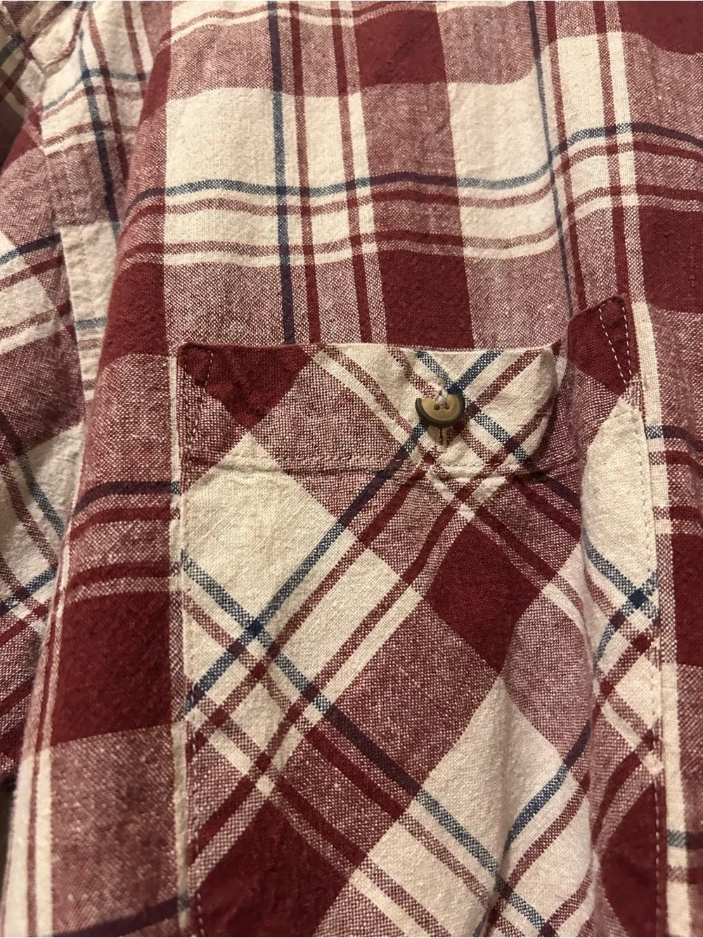 NWOT VTG Baxter Natural Men's Burgundy Plaid Short-Sleeve Cotton Linen Shirt M